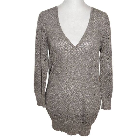 The Limited Taupe Open Knit Sweater with Metallic Gold Accents Size Medium - Picture 1 of 9